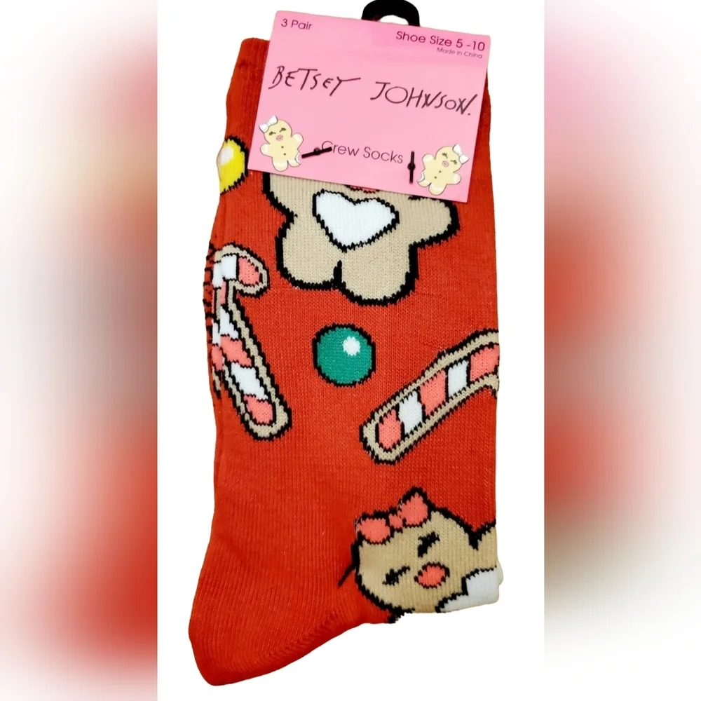 Betsey Johnson Christmas Gingerbread Women, Candy Canes & Gumdrop Crew Socks New